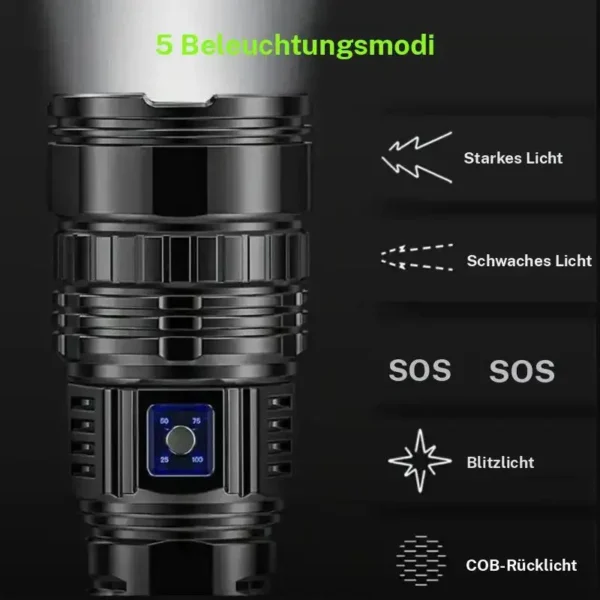 Rechargeable LED Light, 5 Modes Zoomable Tactical Flashlight, Portable LED Light?with Long-Range Beam and COB Light, Outdoor Flashlight for Camping Hiking - Image 3